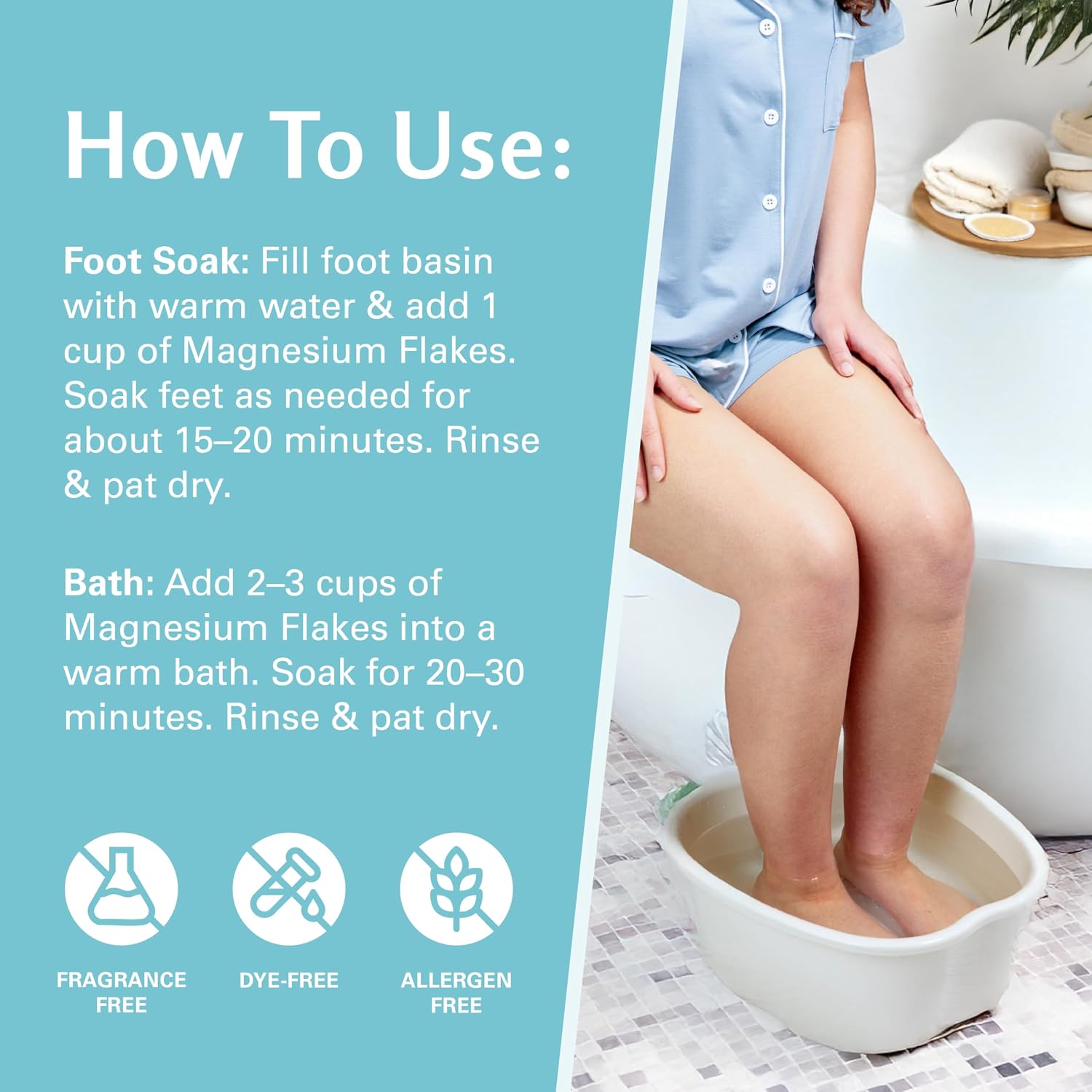 Magnesium Soak for Sports Recovery - Fast Acting Magnesium Bath Soak with Dead Sea Salt & MSM for Tired Feet & Sore Muscles - Replenishing Mineral Bath Salt for Full Body Relief (Fragrance Free) by M3