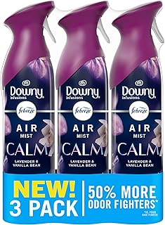 Febreze Air Mist, Air Freshener Spray, Odor Fighting Room Spray, Deodorizer for Home Bathroom Kitchen Office Apartment Dorm Room Classroom, Downy Calm Lavender & Vanilla Bean Scent, 8.1oz (Pack of 3)