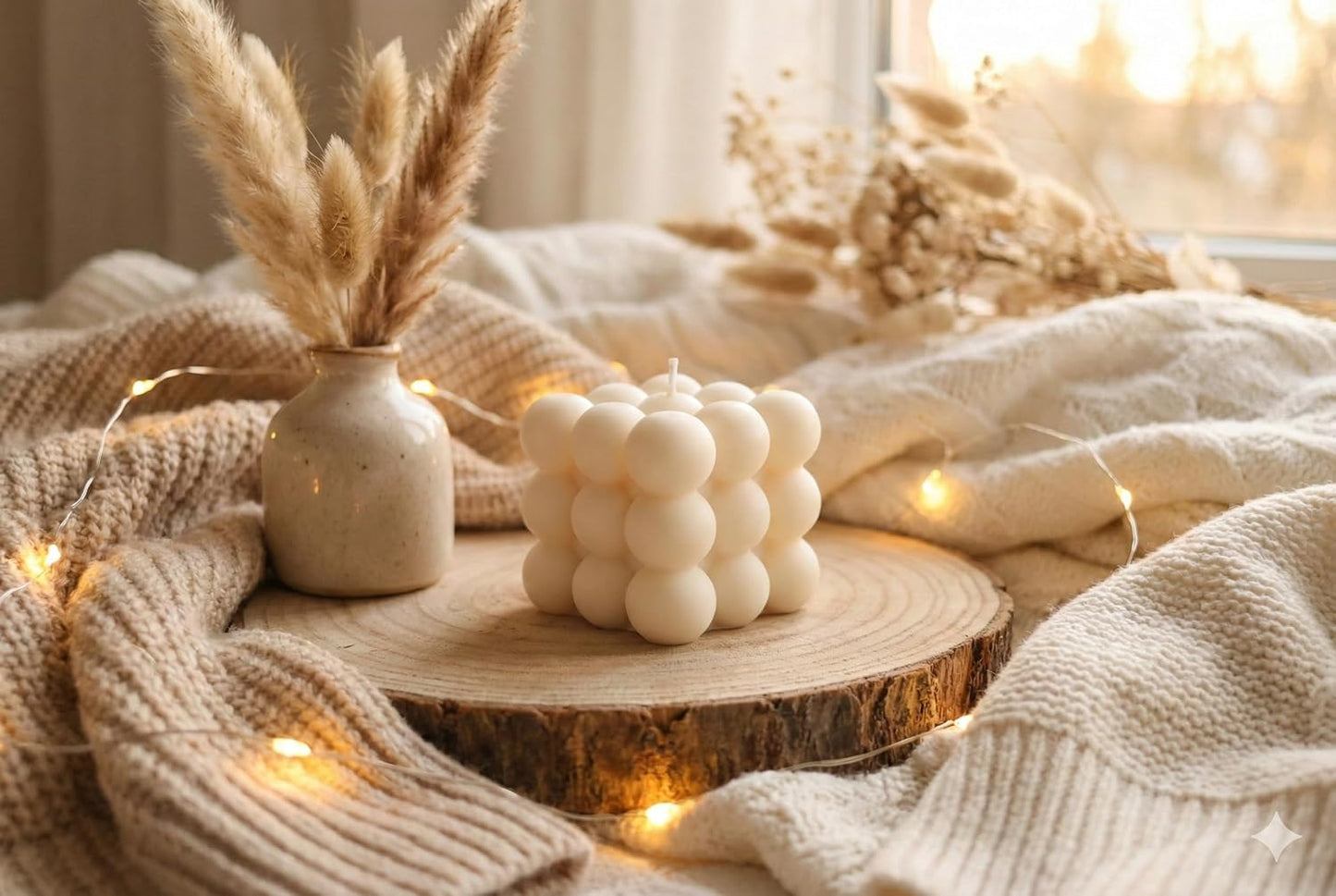 Aesthetic Bubble Cube Candle – Hand-Poured Soy Wax Decorative Candle for Home Decor(White/Cream)