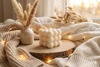 Aesthetic Bubble Cube Candle – Hand-Poured Soy Wax Decorative Candle for Home Decor(White/Cream)
