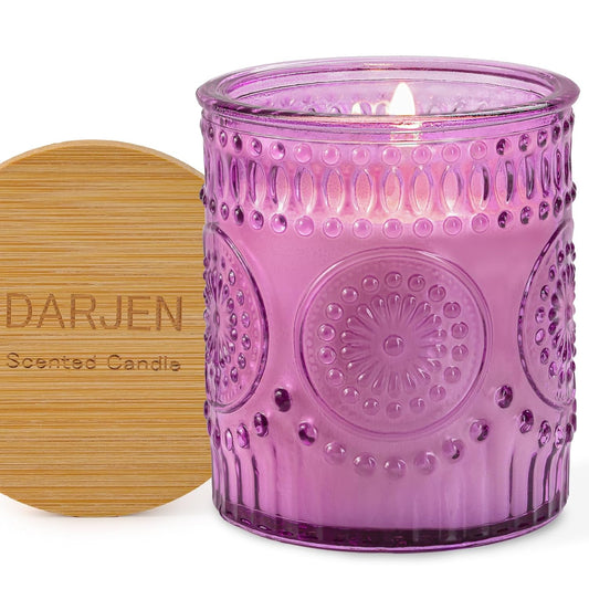 DARJEN Lavender Candles for Home- 5.3oz 35H Natural Soy Wax Aromatherapy Jar Candle with Strong Scent