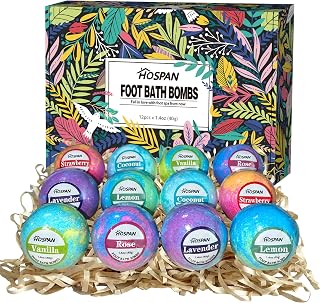 HOSPAN Organic Foot Bath Bombs Gift Set, 12 Essential Oil Rich Foot Soak for Mom and Dad, Handmade Foot Spa Bomb with Wonderful Bubbles, Great for Soothes Sore Tired Feet, Dry Feet Moisturize