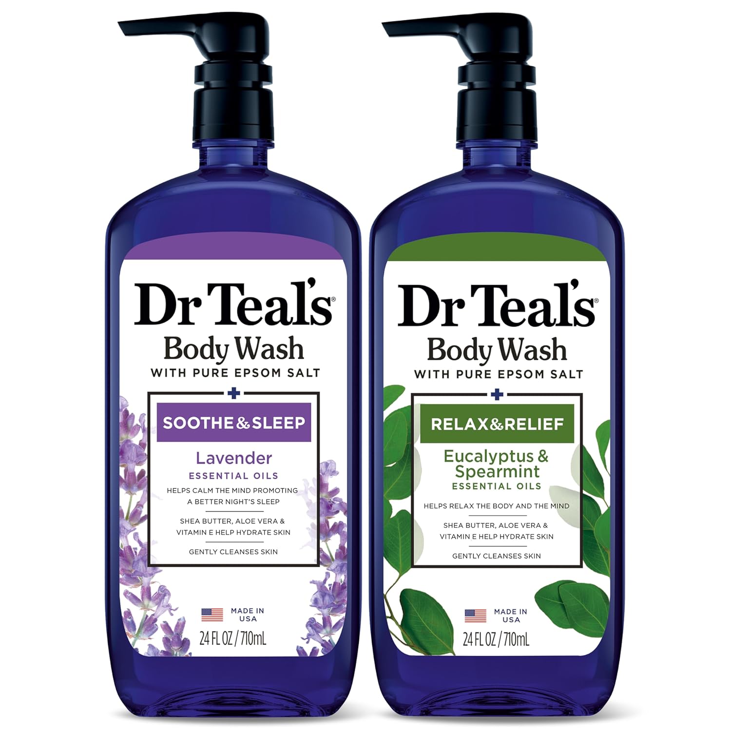 Dr Teal's Body Wash with Pure Epsom Salt, Lavender & Eucalyptus, 24 fl oz (Pack of 2)