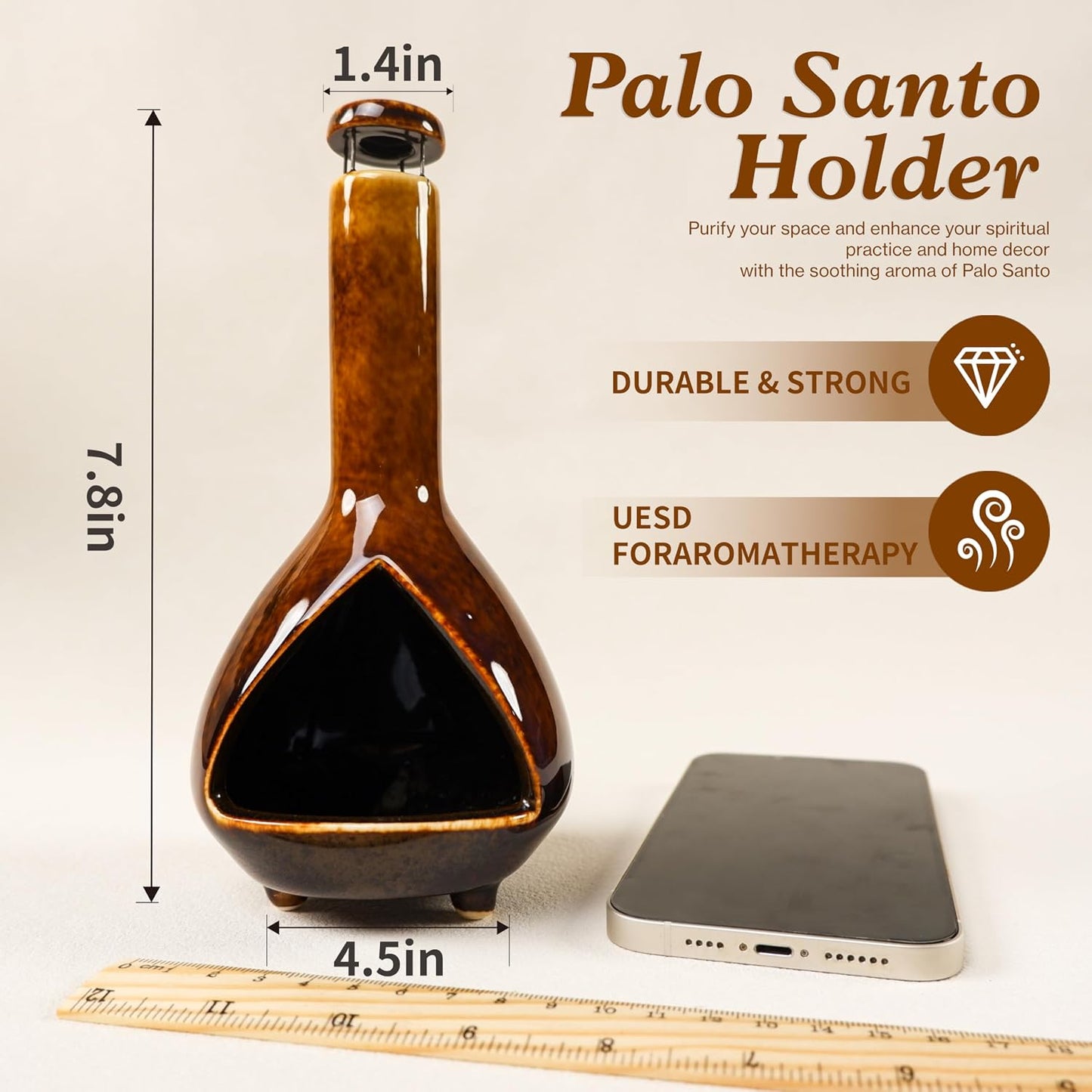 MOUGIGI Premium Ceramic Palo Santo Holder - Mini Chiminea for Sage & Incense - High-Temperature (1200°C) Cleansing Design for Energy Purification - Perfect for Yoga, Meditation, and Aromatherapy