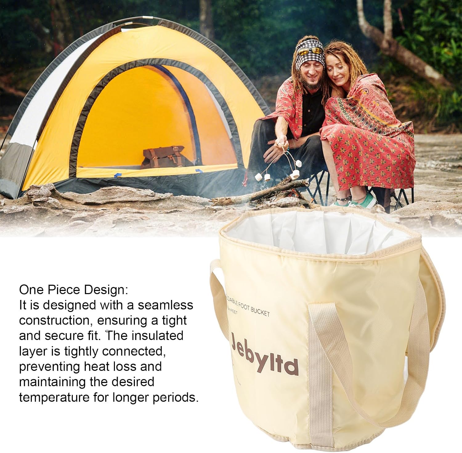 ZJchao Collapsible Foot Soaking Bath Bag, Portable Insulated Foot Bath for Home Pedicure Basin with Lid, Foot Spa Soaking Feet Home Pedicure Basin Outdoor Camping (Champagne)