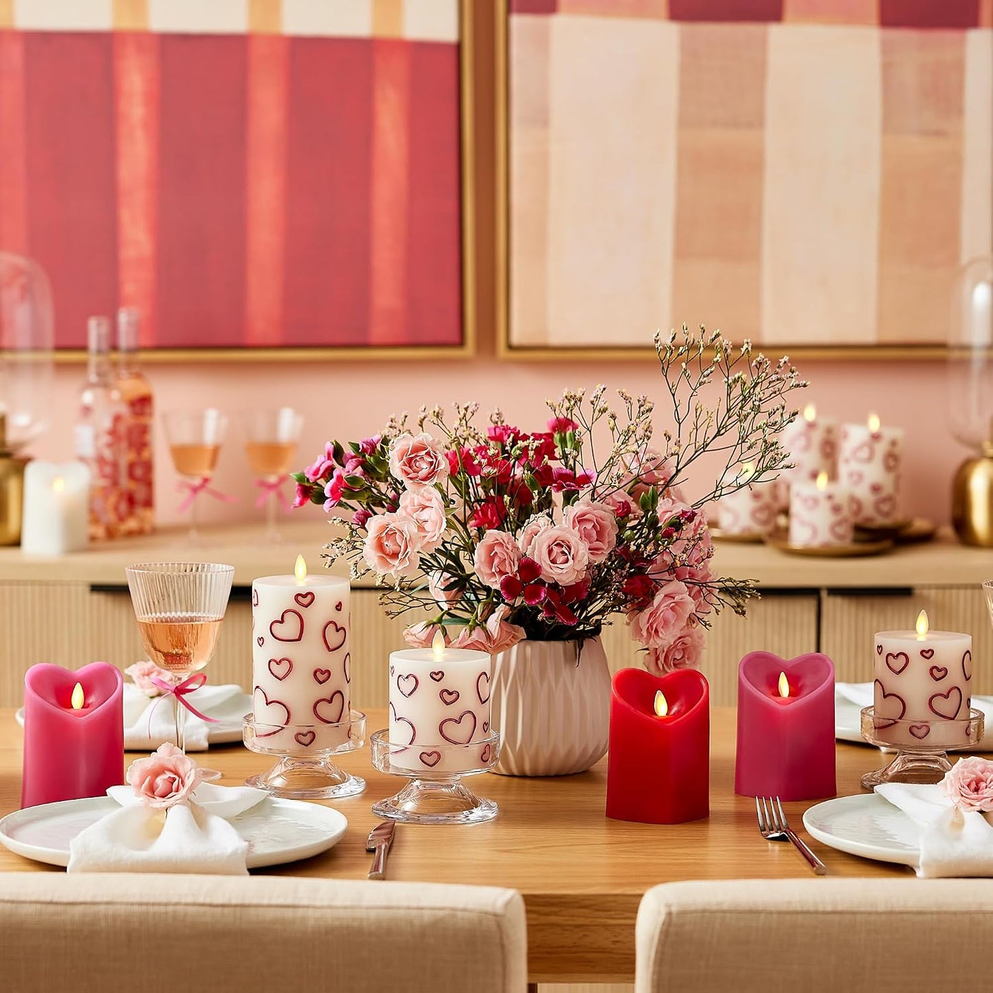 Luminara Debossed Hearts Pillar Candle Metallic Red - Patented Flickering Flameless Technology - Valentine's Day Collection - Remote Ready - 4.5"