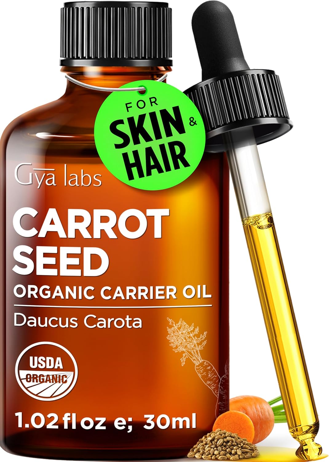 Gya Labs USDA Organic Carrot Seed Oil - 1 Fl Oz - Carrier Oil for Hair