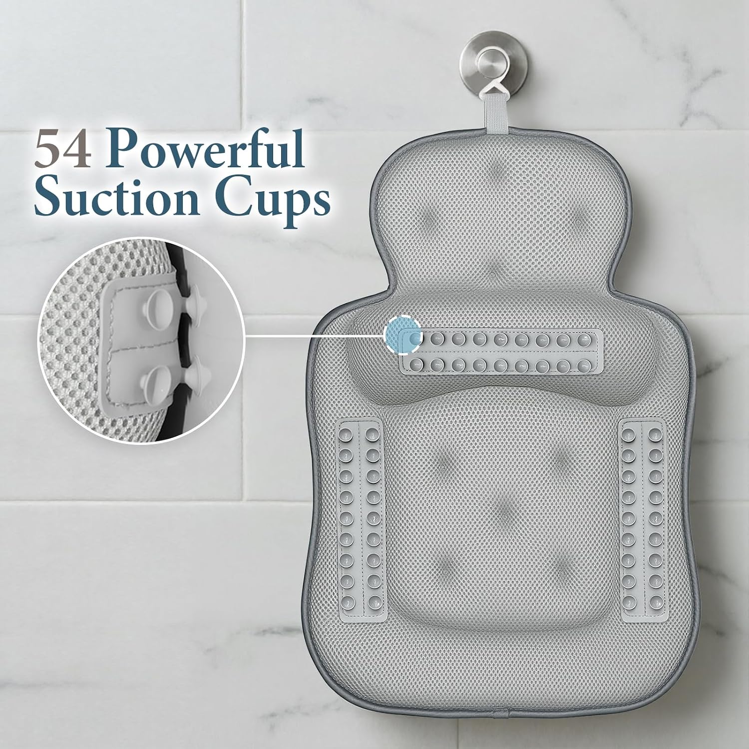 Bath Pillows for Tub, Skin Friendly Bathtub Cushion for Head and Neck with Soft 5D Mesh Fabric and 54 Non-Slip Suction Cups, Relaxing Tub and Shower Accessories Spa Gift (Dark Gray, Standard)