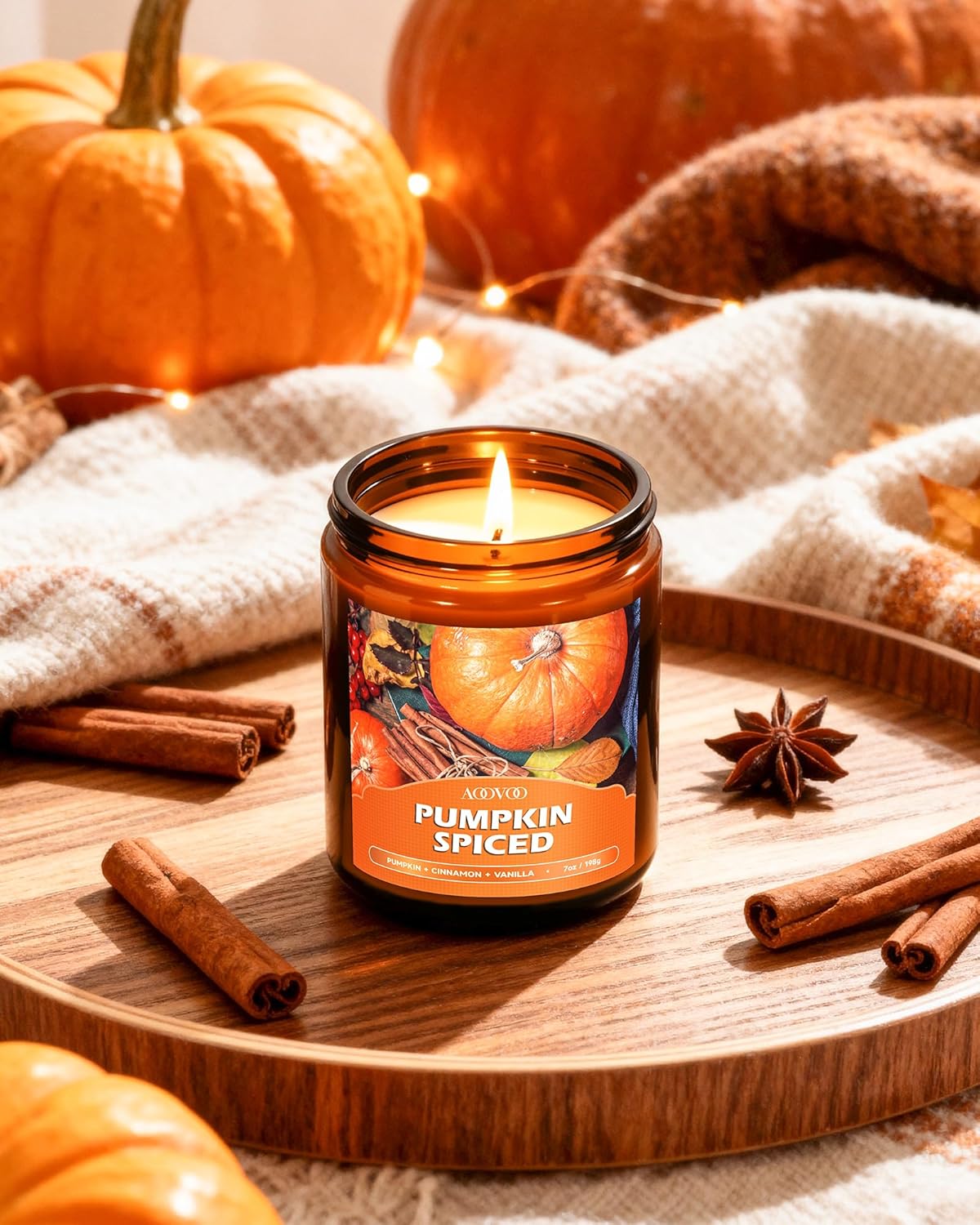 AOOVOO Fall Candles Set - 4 Pack Candles for Home Scented, 28 oz Natural Soy Wax 200 Hour Long Lasting, Autumn Gifts Set for Women Men Fall Fragrance of Pumpkin/Apple Cinnamon/Clove/Wheat Vanilla