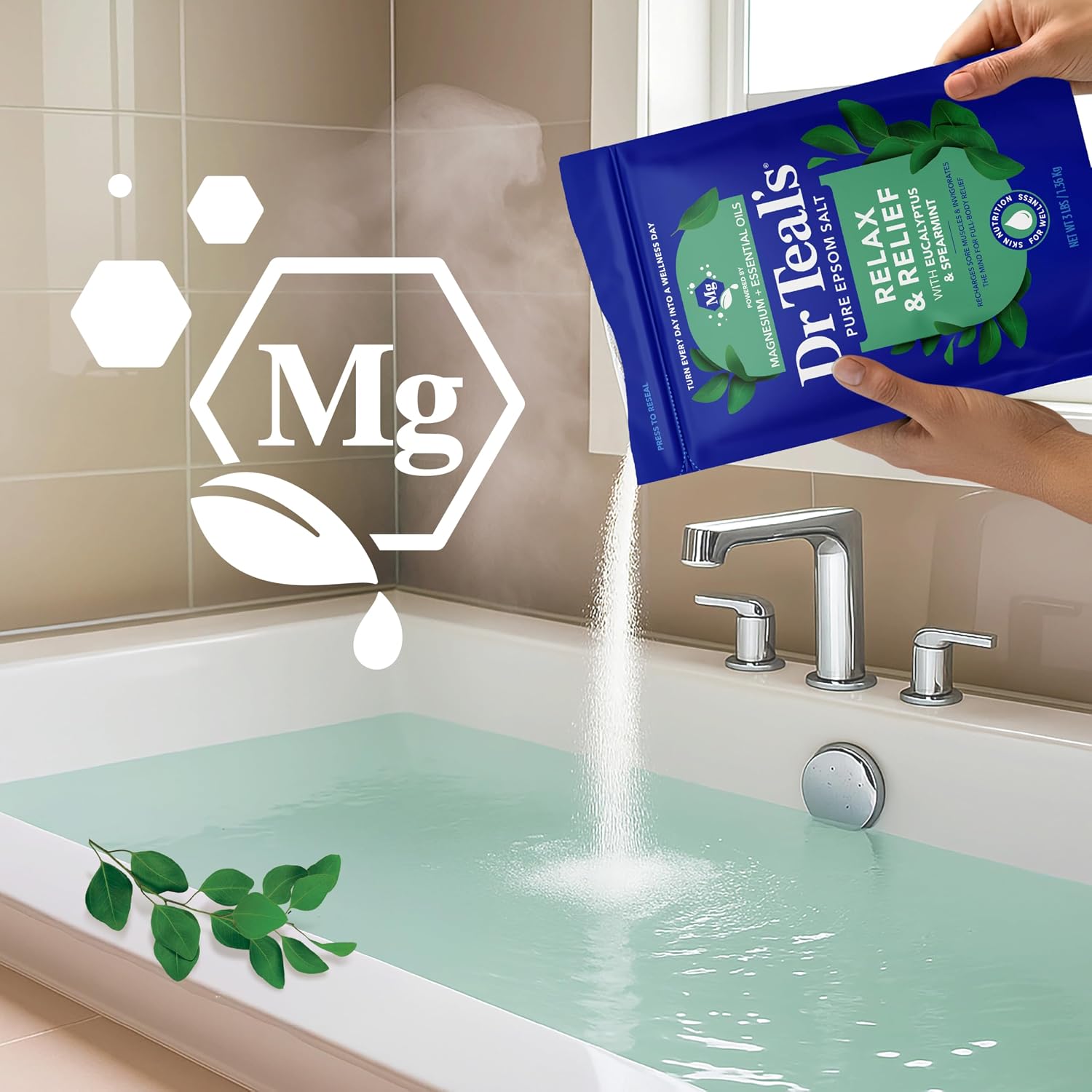 Dr Teal's Pure Epsom Salt, Relax & Relief with Eucalyptus and Spearmint, 3 lb (Pack of 4)