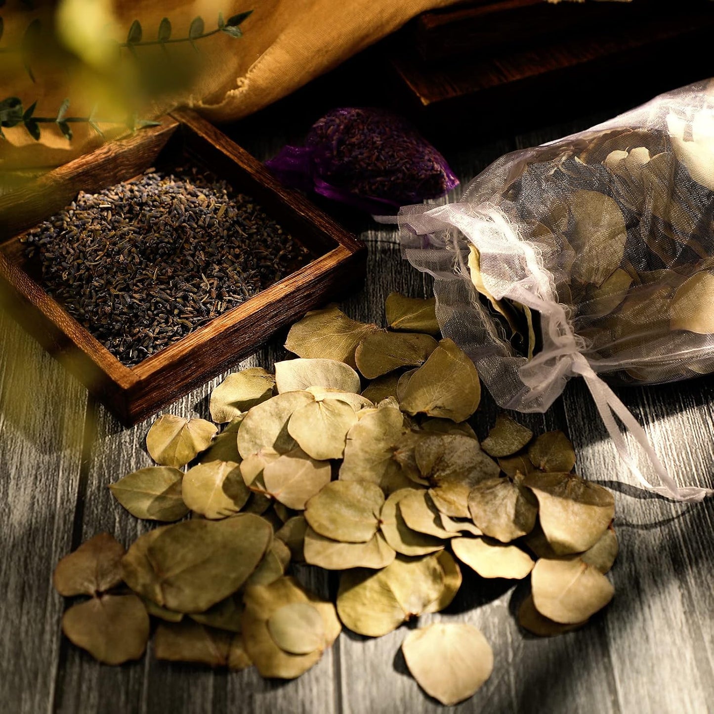3 Set Dried Eucalyptus Lavender Shower Bath Pouches Eucalyptus Leaves Sachet Bags for Shower Preserved Natural Real Eucalyptus Leaves Lavender for Relaxation and Anxiety Relief