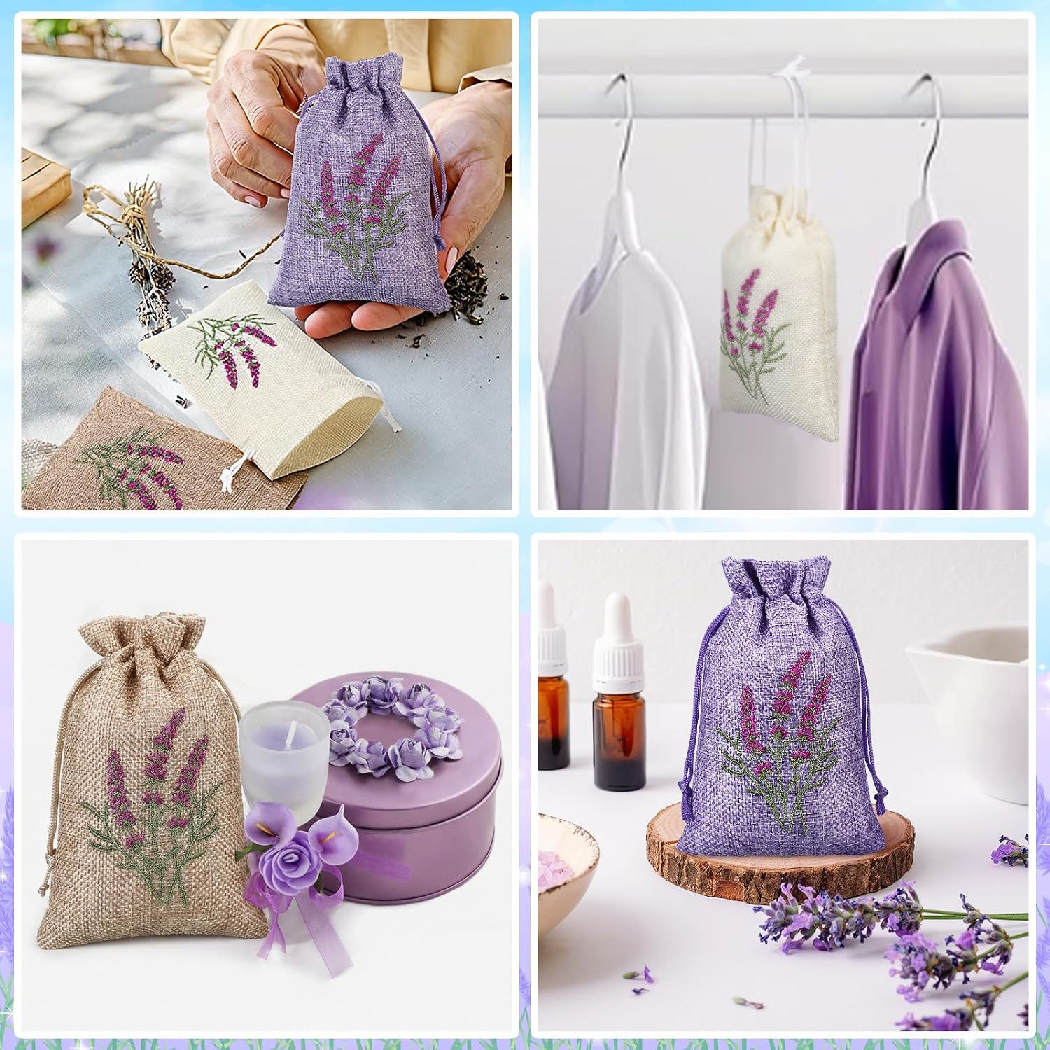 30 Pcs Embroidered Lavender Sachet Bags 5.7 x 4.1 Inches Sachet Empty Bags Small Drawstring Lavender Jute Pouch for Spice Jewelry Wedding Favor Bag Car Decorations