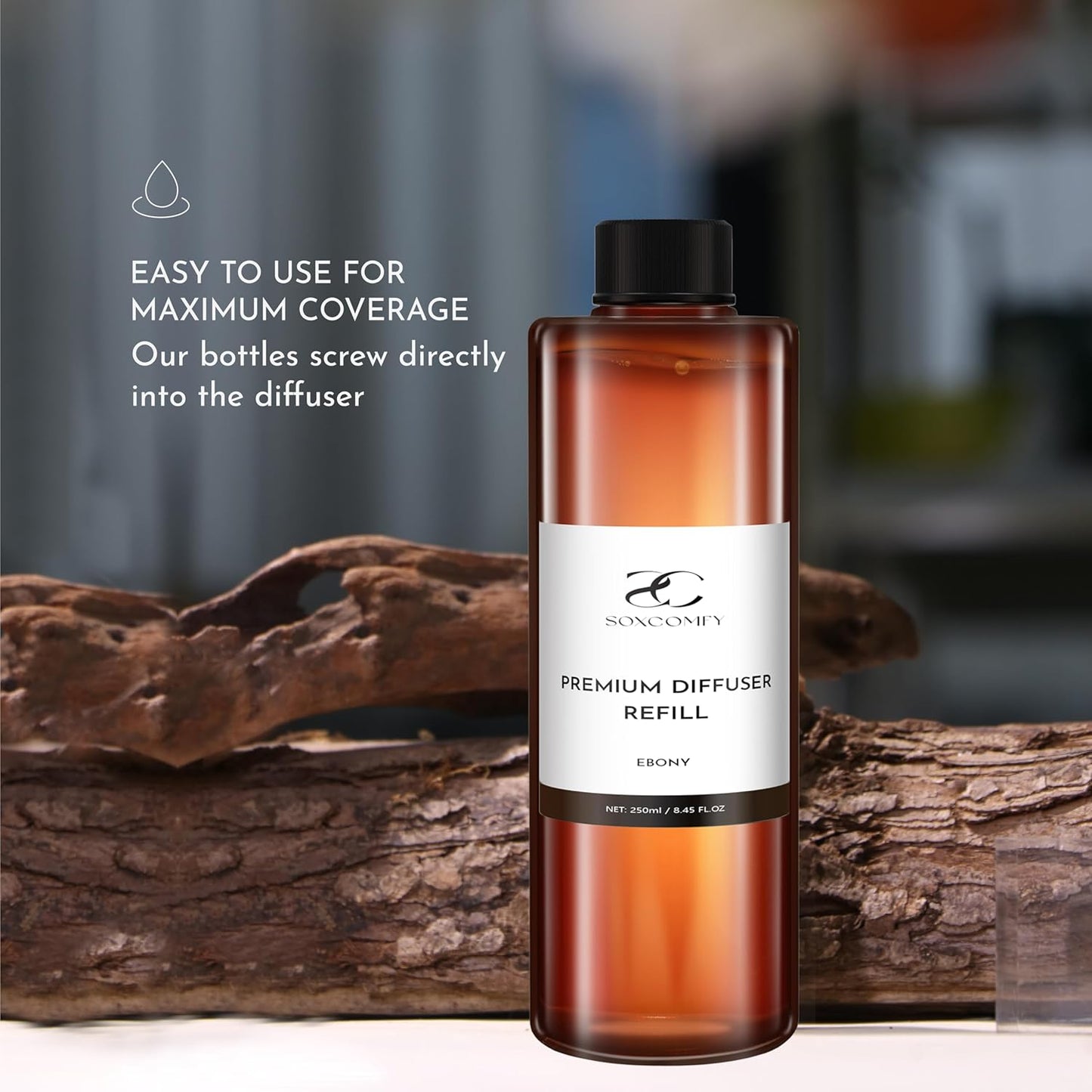 Diffuser Oil Refill, 250ml / 8.45 fl oz, Ebony - Reed & Aromatherapy Diffuser Oil, Long-Lasting Home Fragrance, Eucalyptus, Agarwood & Sandalwood Notes