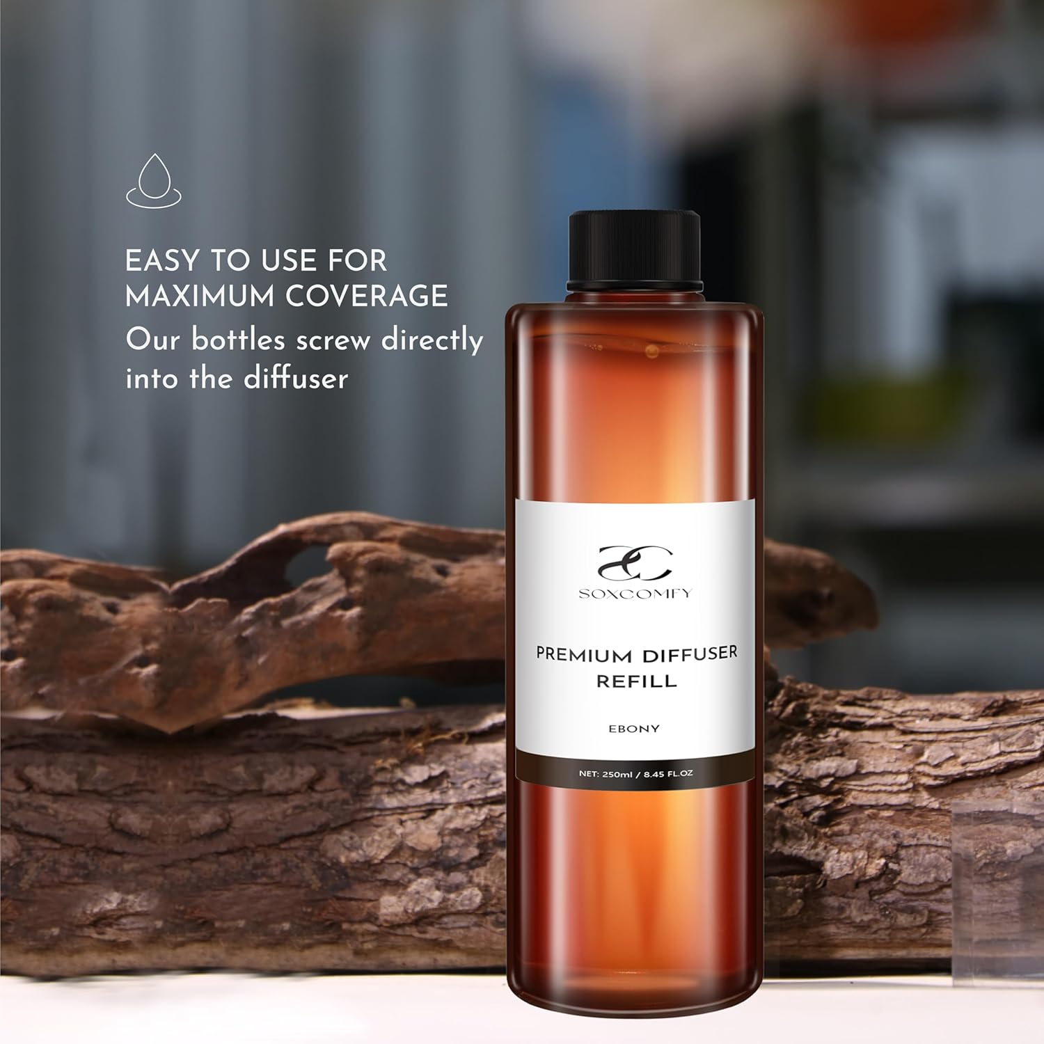 Diffuser Oil Refill, 250ml / 8.45 fl oz, Ebony - Reed & Aromatherapy Diffuser Oil, Long-Lasting Home Fragrance, Eucalyptus, Agarwood & Sandalwood Notes