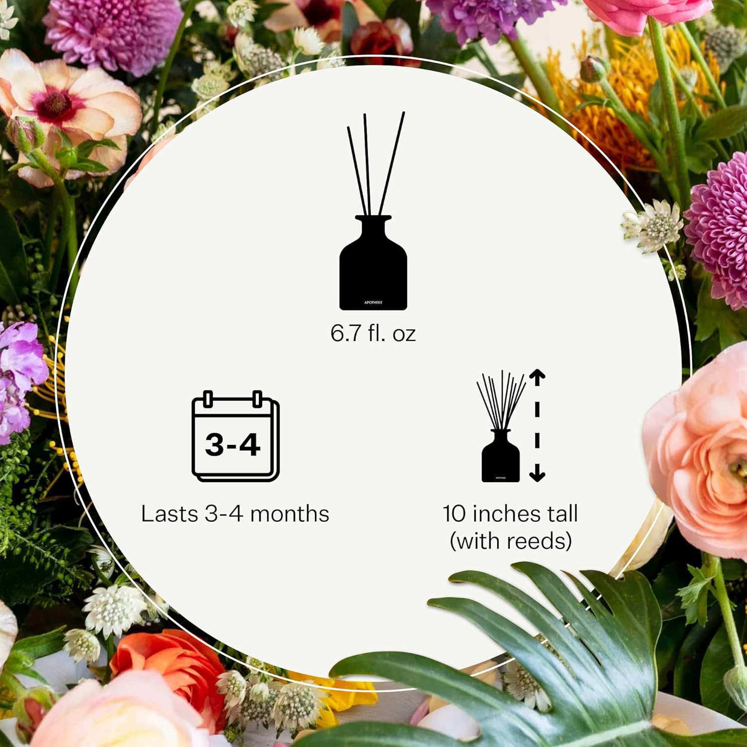 Apotheke Luxury Scented Reed Diffuser for Home, Hinoki Lavender - 6.7 Fl Oz Essential Oil Aromatherapy - 10 Rattan Scent Sticks Room Diffuser - Long-Lasting Fragrance for Bedroom, Home, Bathroom