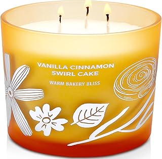 Vanilla Cinnamon Swirl Cake Candle | Large 3 Wick Scented Soy Candle for Home | 14.5oz Cinnamon Sugar Vanilla Bakery Candle | Warm Cake Batter Candles | Long Lasting Clean Burn | Gift for Women & Men