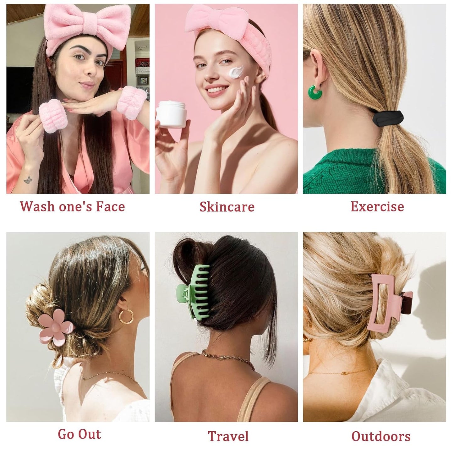 16 Pcs Skincare Headband Set, Face Washing Headband with Wristbands, Hair Claw Clips & Hair Ties, Spa Headbands for Women Girls, Perfect for Facial, Makeup, Shower, Gift Ready Box