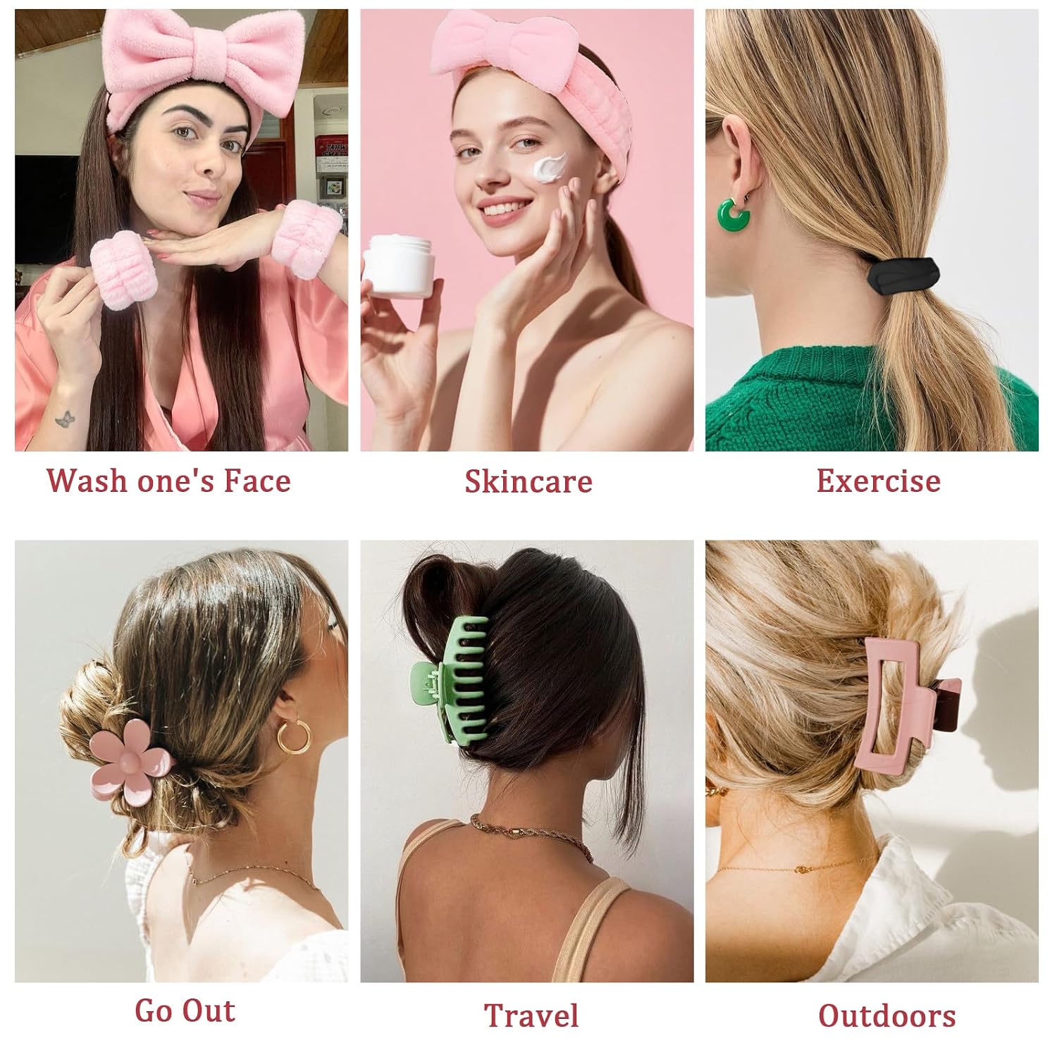16 Pcs Skincare Headband Set, Face Washing Headband with Wristbands, Hair Claw Clips & Hair Ties, Spa Headbands for Women Girls, Perfect for Facial, Makeup, Shower, Gift Ready Box