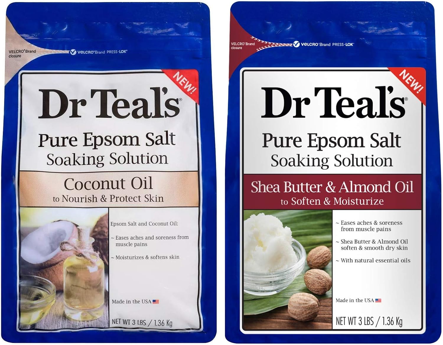 Dr Teal's Epsom Salt Bath Combo Pack (6 lbs Total), Nourish and Protect with Coconut Oil, and Soften & Moisturize with Shea Butter & Almond Oil