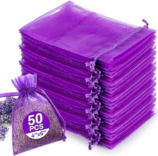 Sukh 50 Lavender Sachet Bags Empty - Purple Organza Bags 4x6 Sachets For Drawers And Closets Deodorizer Potpourri Bags Scented Sachet Home Fragrance Products Party Favor Gifts for Rose Orange Cinnamon