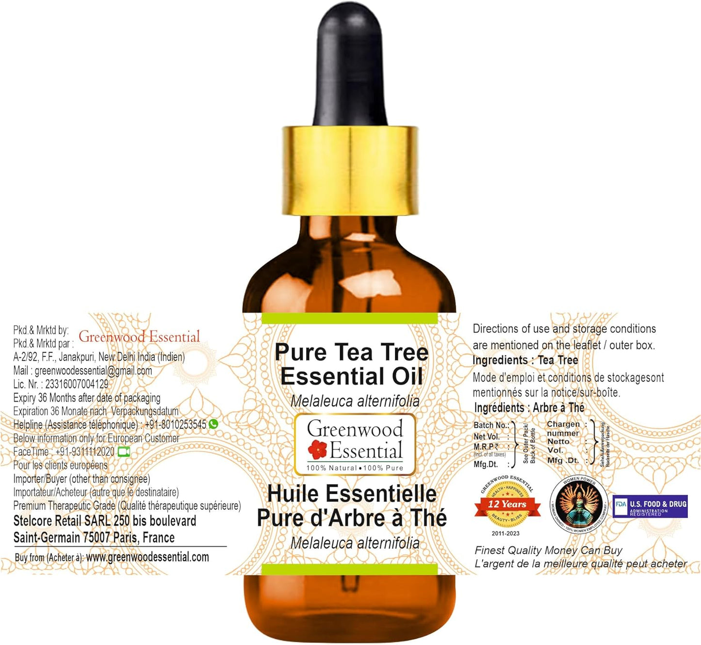 Greenwood Essential Tea Tree Essential Oil (Melaleuca alternifolia) with Glass Dropper | Pure | Non-Sticky | Non-Greasy | Lightweight | Men & Women | All Skin Types | Steam Distilled 15ml (0.50 oz)