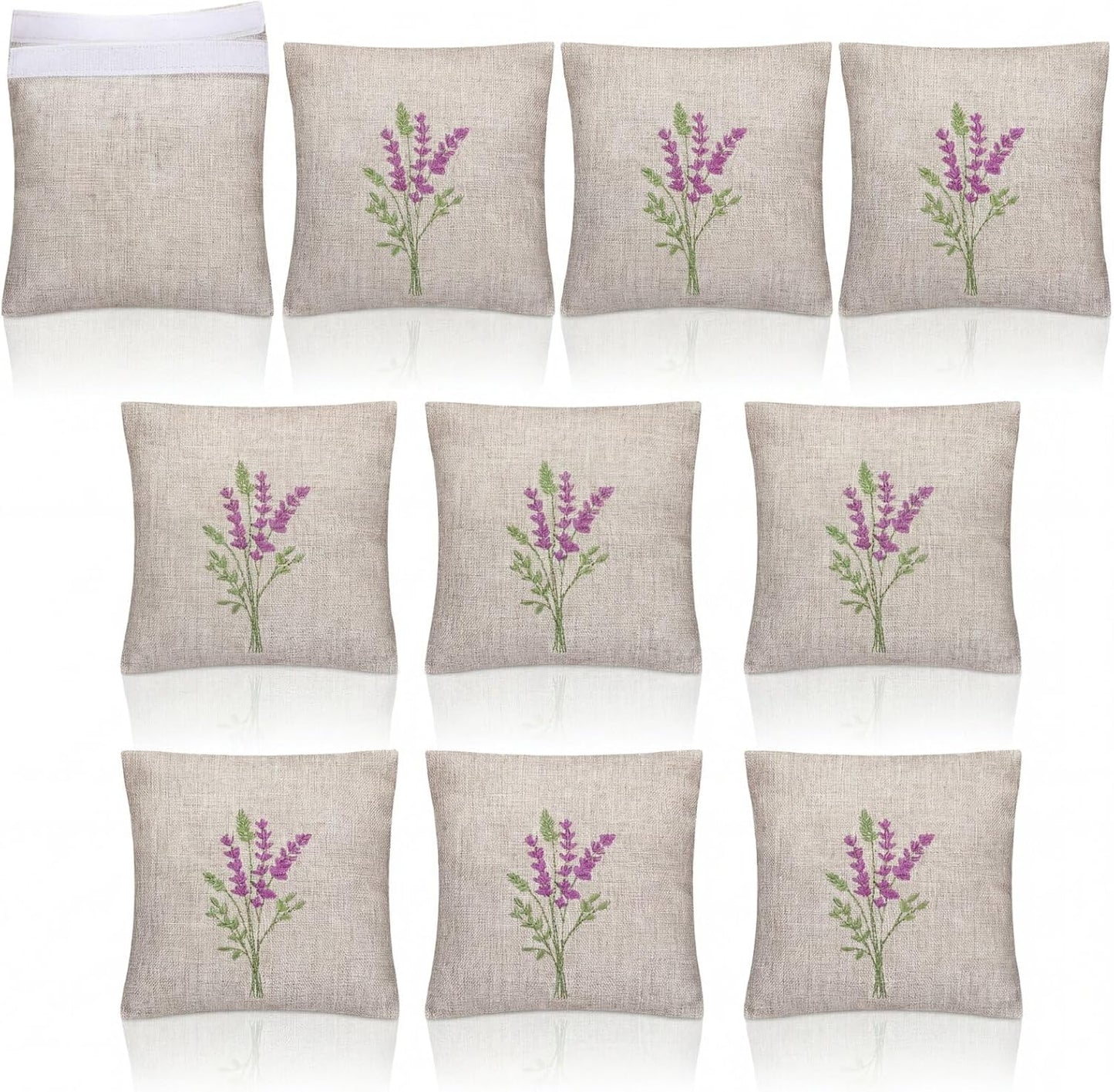 SATINIOR 10 Pack 6x6 Inch Embroidered Lavender Sachet Bags Sachet Empty Bags with Hook and Loop Fasteners Cotton Linen Mini Fabric Pouch for DIY Craft Filling Spice Jewelry Wedding Gift