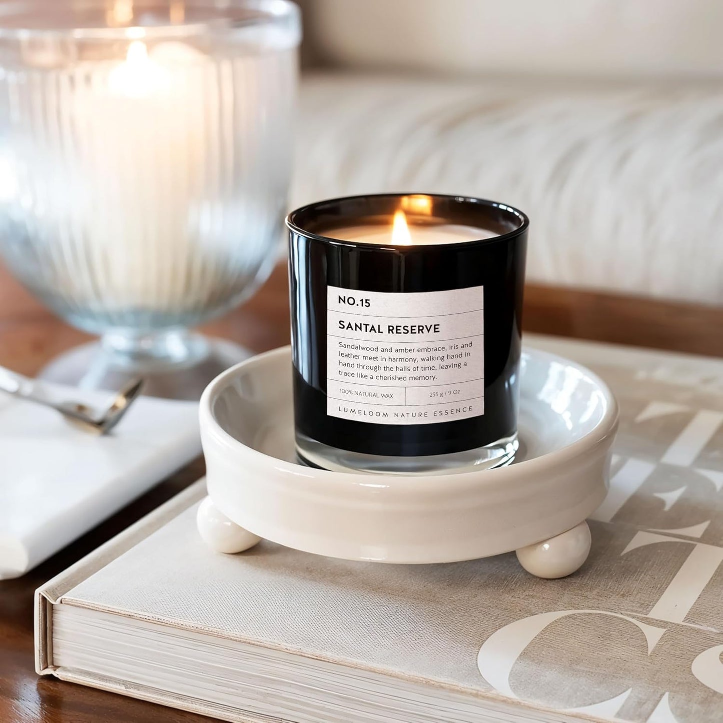LUMELOOM Santal Reserve Luxury Scented Candles, 9oz Soy Wax Candles for Home Scented, Sandalwood, Amber, Iris & Leather Scent, Long Burning Time, Gifts for Women, Men, Sister, Teacher, Christmas