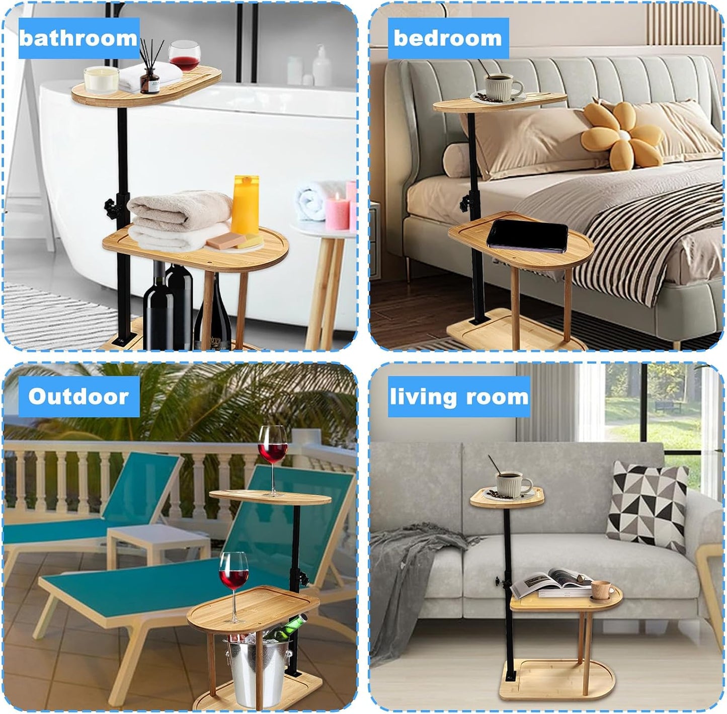 3 Layer Bath Tub Tray Table Liftable Freestanding Bamboo Bath Tray Caddy for Tub Against Wall Shelf Bathroom Organizer Shelf for Luxury Spa, Home Spa Bathtub Accessories