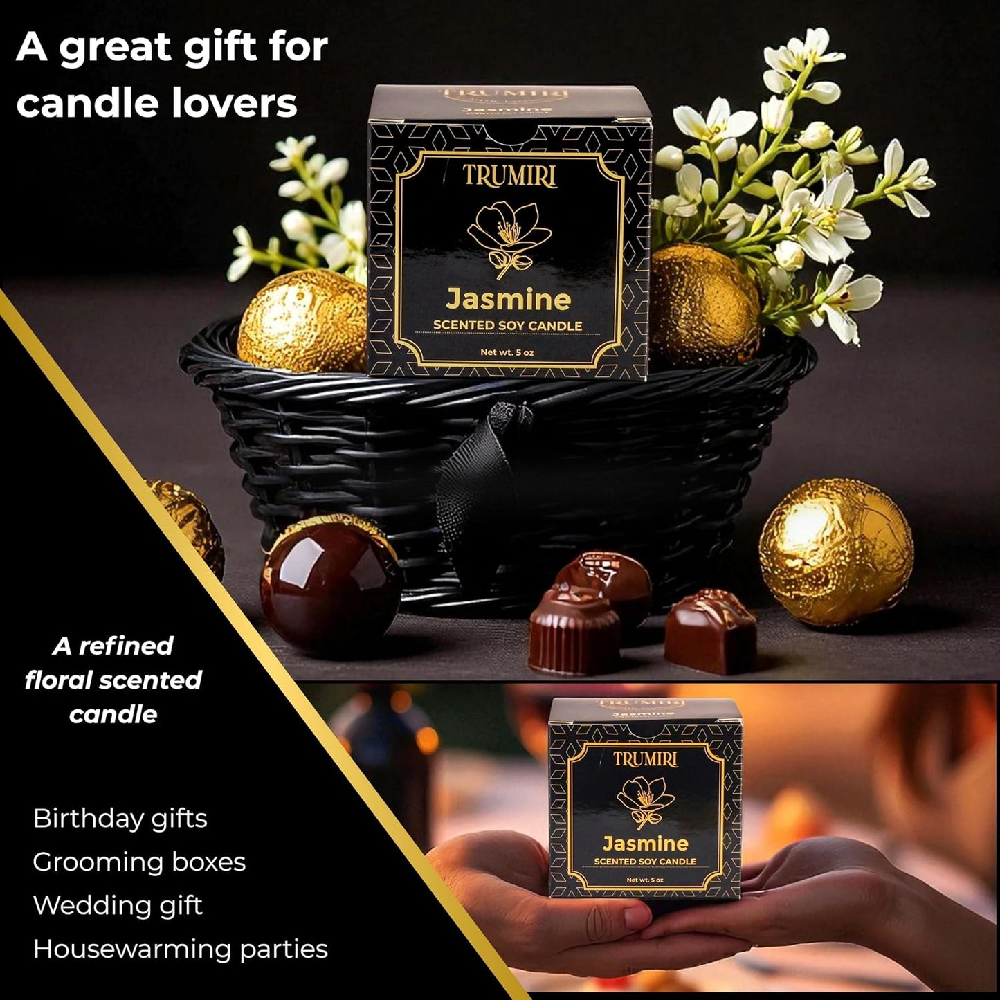Jasmine Candle Strong Scented Soy Candel Natural Non Toxic Velas Aromáticas Gift for Women Pack of 1 5Oz Decorartive Travel Tin