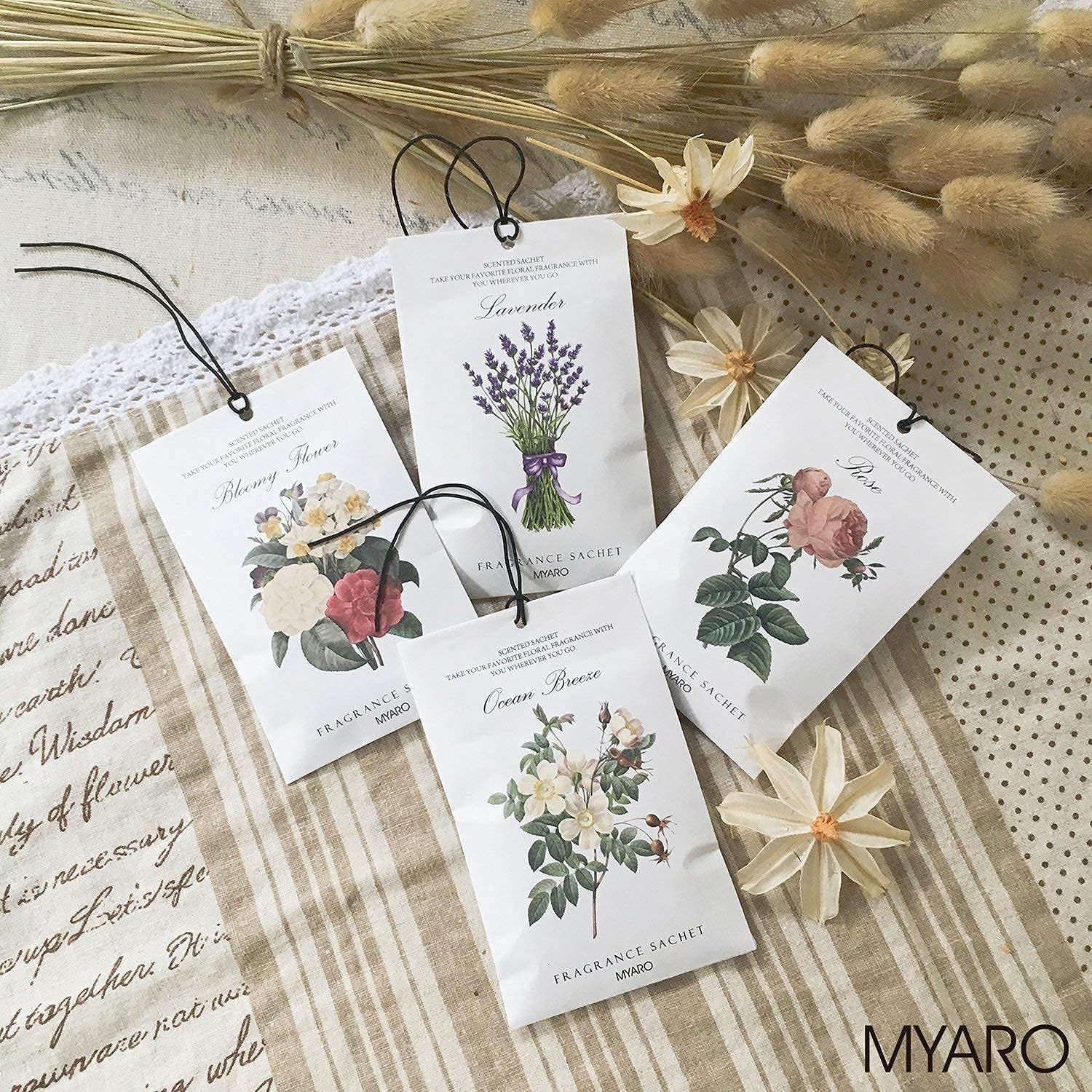 MYARO 12 Packs Lavender and 12 Packs Linen Scented Sachets Air Freshener for Drawer and Closet, Long-Lasting Sachets Bags Drawer deodorizers Fresh Scents, Home Fragrance Sachet for Lover
