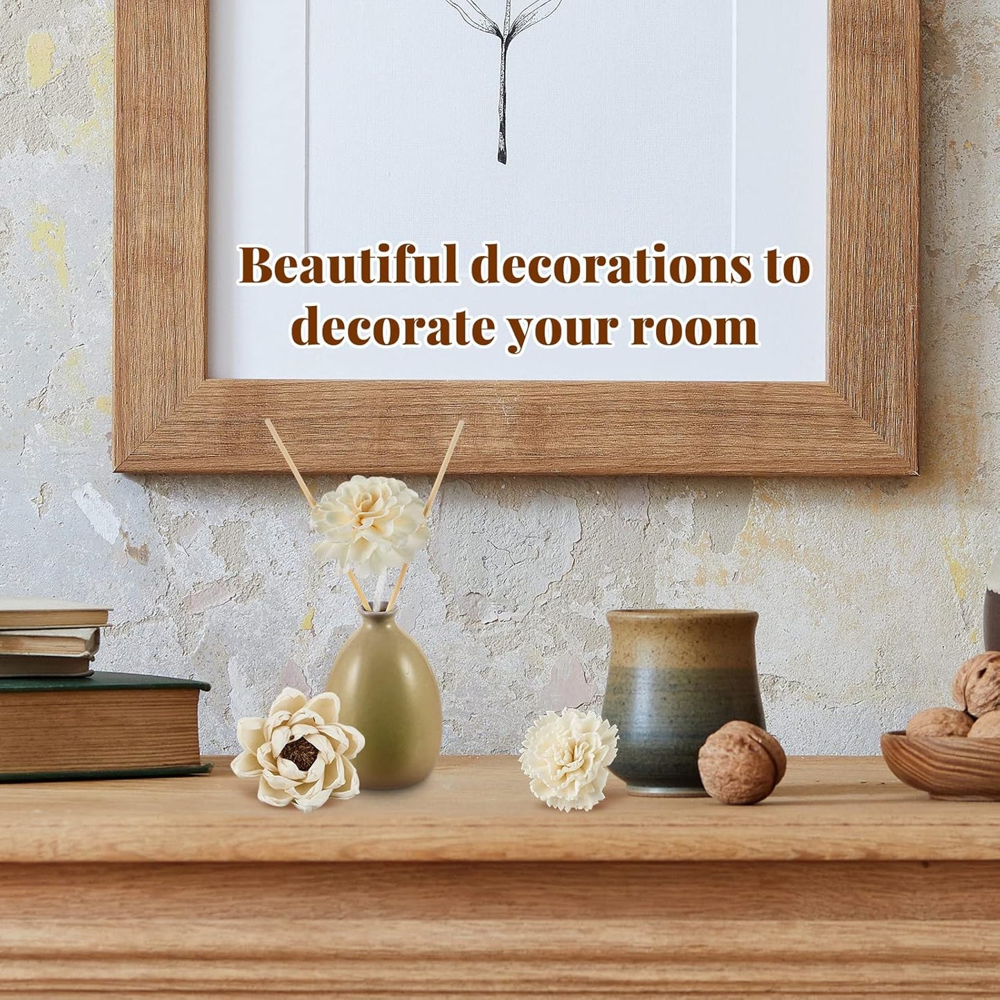 Waydress 15 Pcs Mixed Reed Diffuser Sticks Flowers, Wood Flower Diffuser Reeds Refill with Rope, Sola Reed Diffusers Set for Bathroom, Bedroom, Home Decor(1.57-3.35 Inches,Cute)