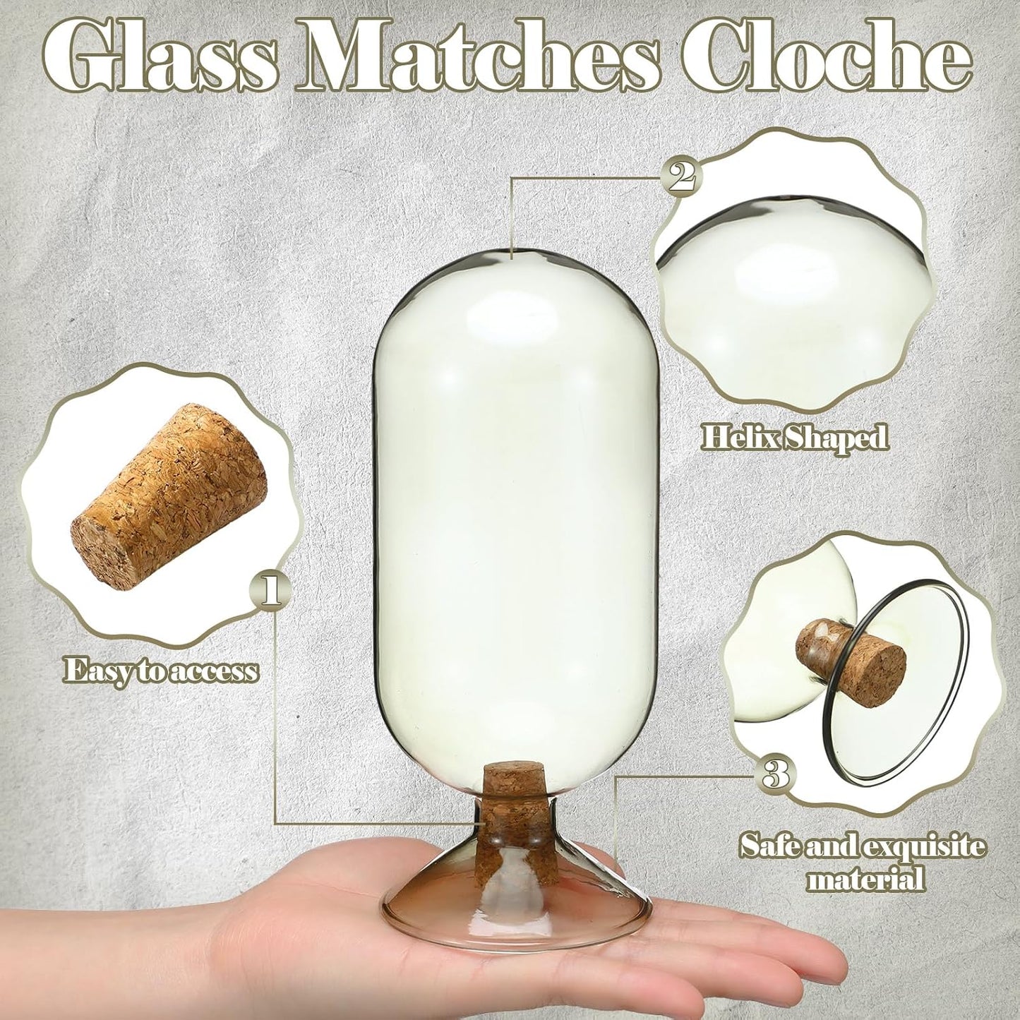 Teenyyou Smoke Grey Glass Match Cloche Holder Decorative Matches Jar Trendy Fireplace Display Decor, Not Include Sticks(7 x 2.95 Inch)