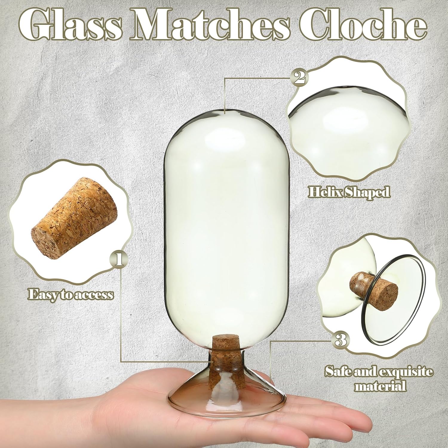 Teenyyou Smoke Grey Glass Match Cloche Holder Decorative Matches Jar Trendy Fireplace Display Decor, Not Include Sticks(7 x 2.95 Inch)