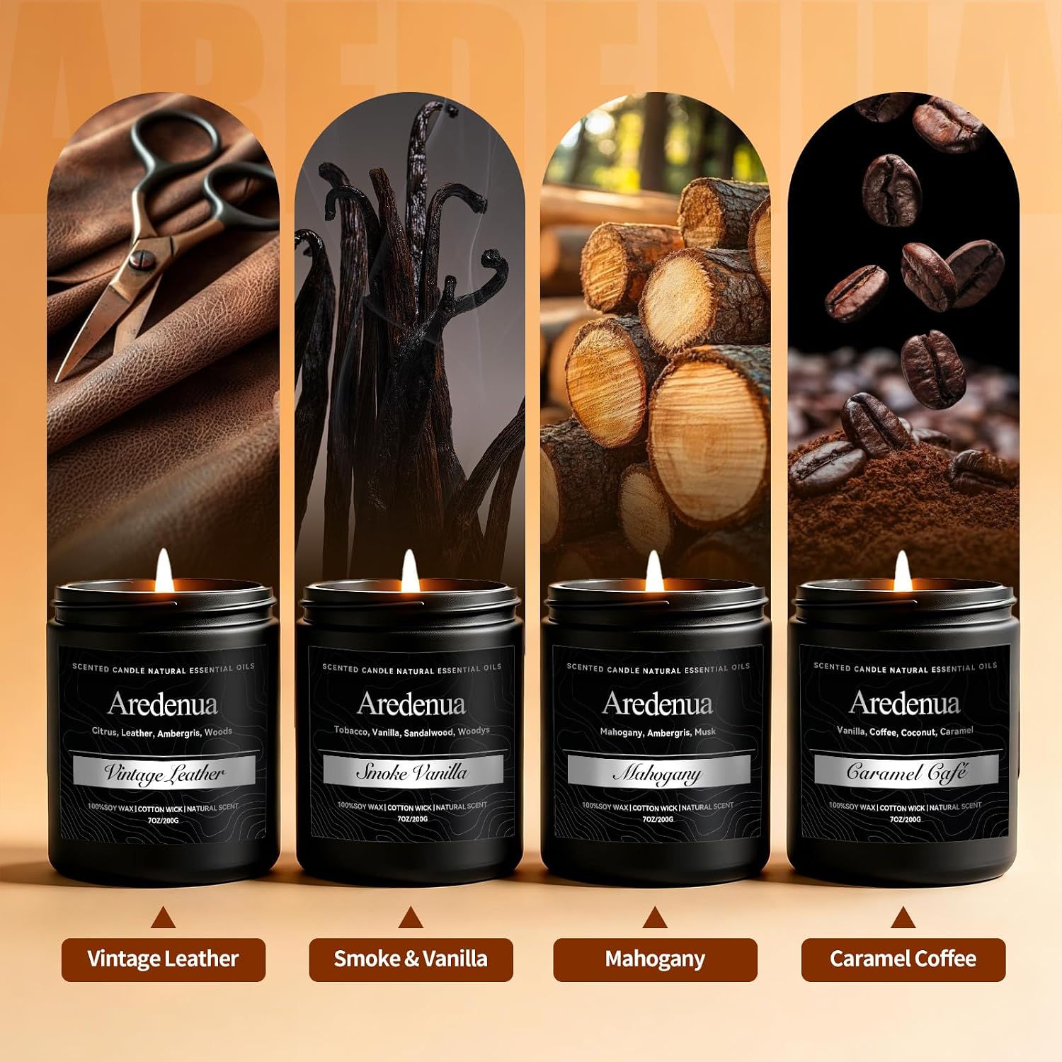 Men’s Candle Set for Dad, 4 Pack Masculine Scented Candles – Gentlemen Candle Aromatherapy Gifts for Fathers Day - Soy Candles for Home, Scent of Leather/Smoke & Vanilla/Mahogany/Coffee