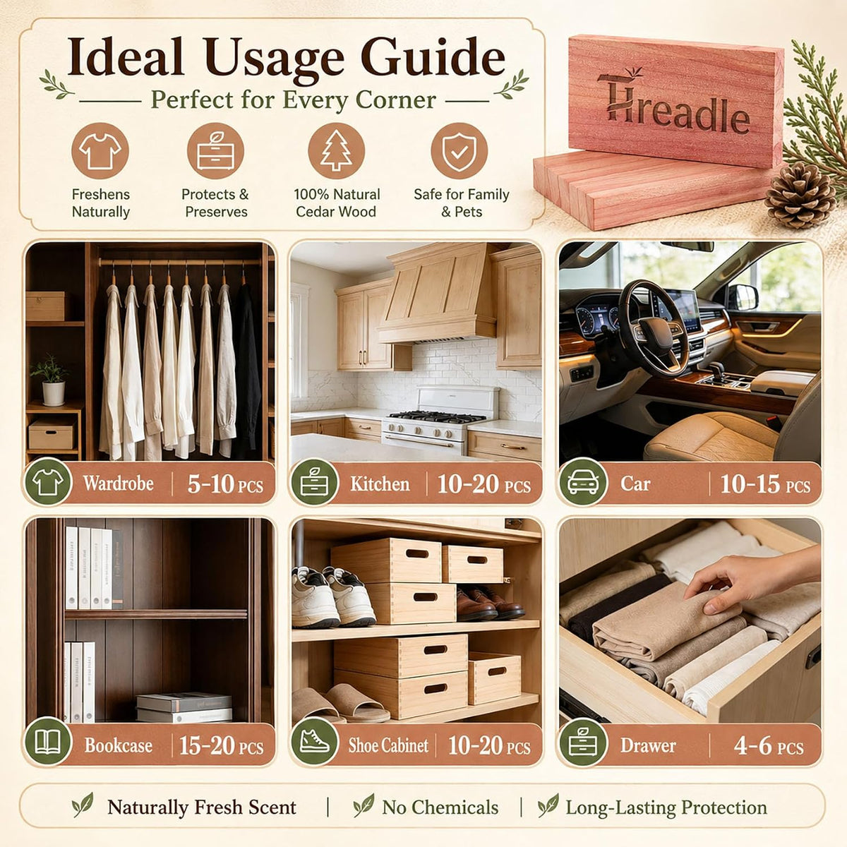 100% Natural Red Cedar Blocks for Clothes Storage