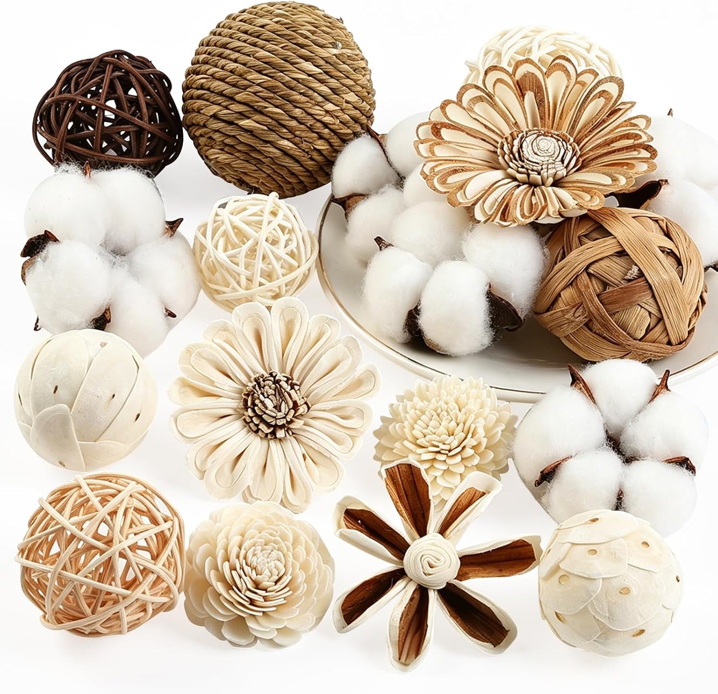 18 PCS Decorative Ball Filler Natural Bowl Filler Woven Rattan Balls Bowl Centerpiece Balls for Vase Potpourri Tabletop Wedding Party Home Decorations
