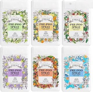 Travel Size Toilet Spray 6-Pack, Travel Essentials Toiletries, Pocket Size Pre-Poo Spray, Bathroom Odor Deodorizer, Up to 360 Uses, 6 Refreshing Scents