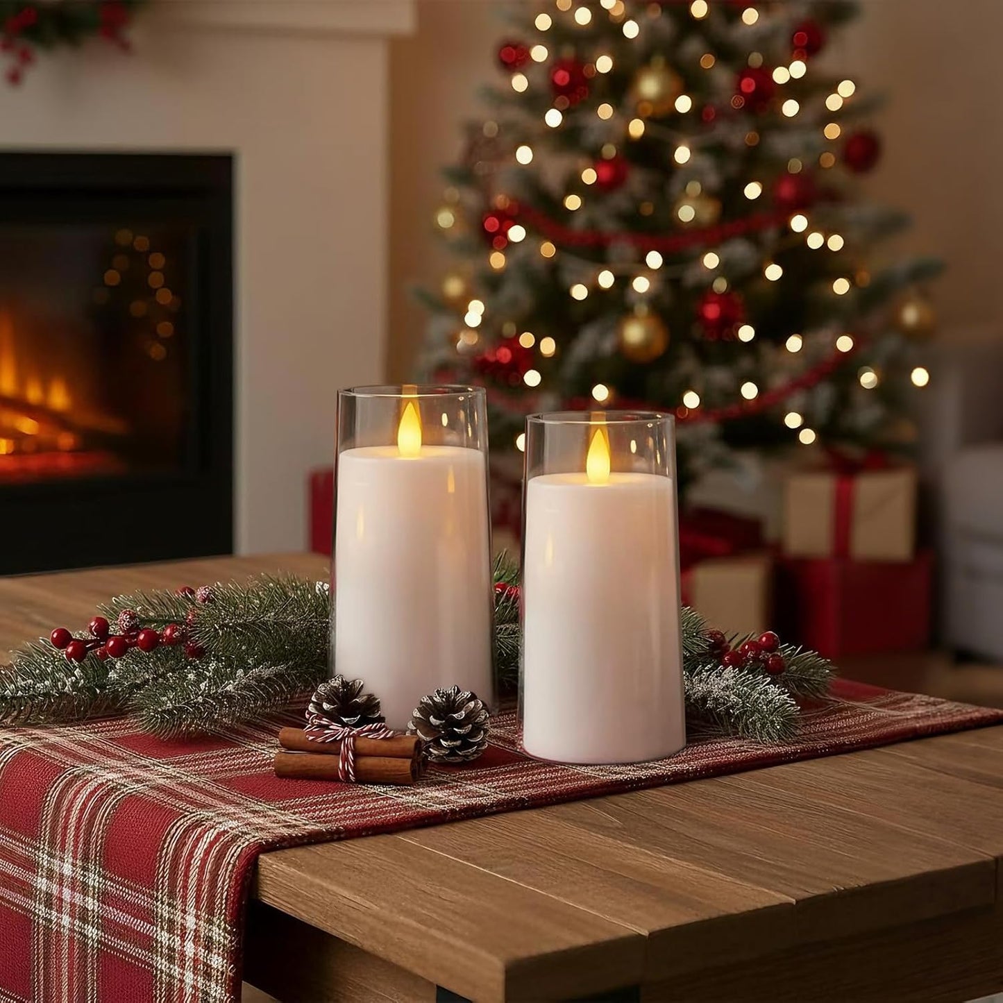 Raycare Flameless Electronic Pillar Candles with Remote Control and Timer- Battery Operated Realistic Flickering LED Fake Candle for Home, Wedding, Valentine's Day, Decor,White,Set of 2(3"x6"6")