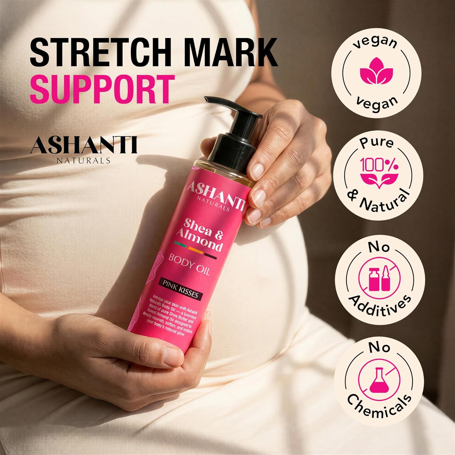 Ashanti Naturals Pure Shea and Sweet Almond Oil for Hair and Skin | Moisturizing Body Oil for Dry Skin, Scalp and Hair [Fragrance: Pink Kisses, 4 oz]