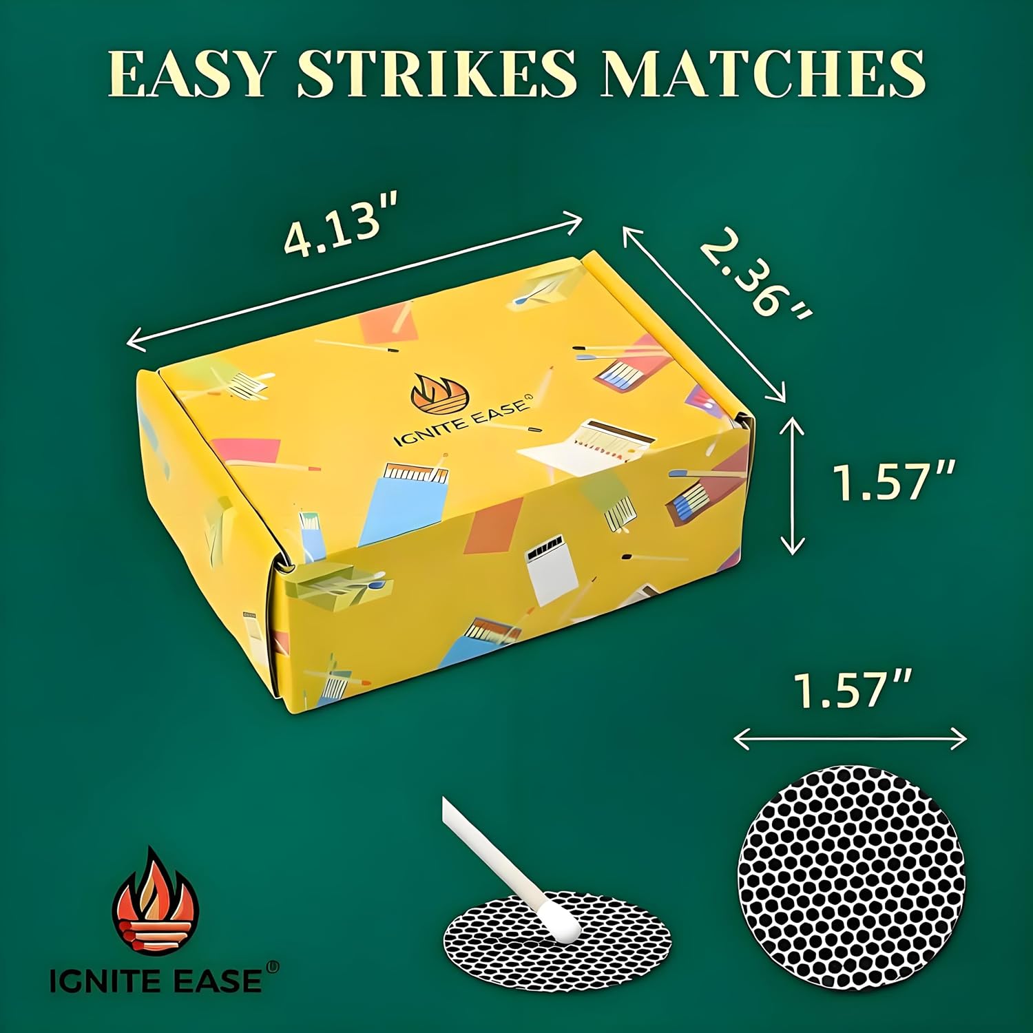 3 Inch White Safety Matches Bulk 100 Count, Long Wooden Matchsticks with Striker for Candles, Fireplace, Grill by IGNITE EASE (with Box)