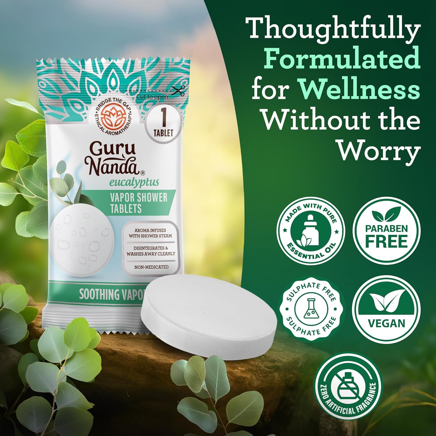 GuruNanda Eucalyptus Vapor Shower Tablets, Clean-Dissolving Aromatherapy Shower Steamers with Eucalyptus & Menthol, Promotes Relaxation, Ideal for Gifting, 10 Count