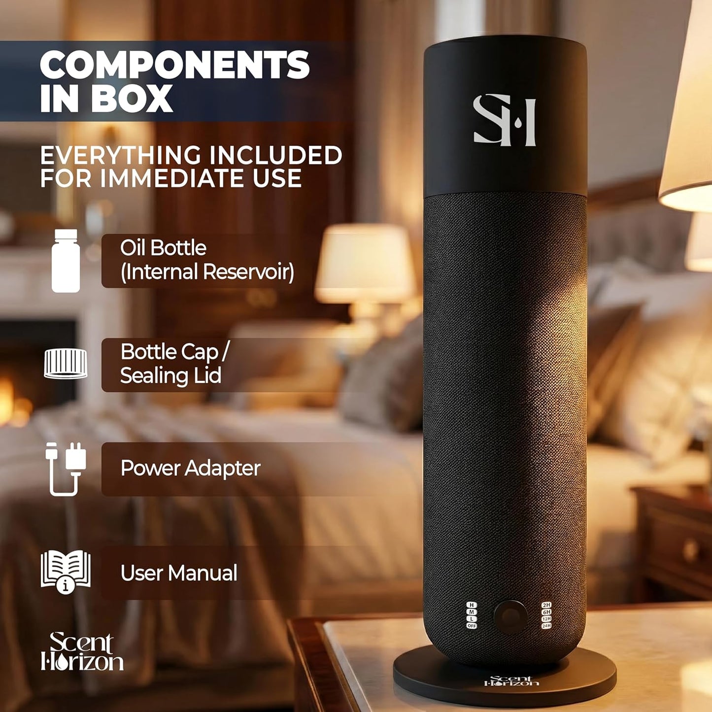 Hotel Waterless Scent Diffuser for Home Large Room - Tower Design 2026, Oil Diffusers for Home, Hotel Aroma Oil Diffuser, Luxury ColdAir Home Diffuser for Office & Whole House, Set 3x15ml Diffuser Oil