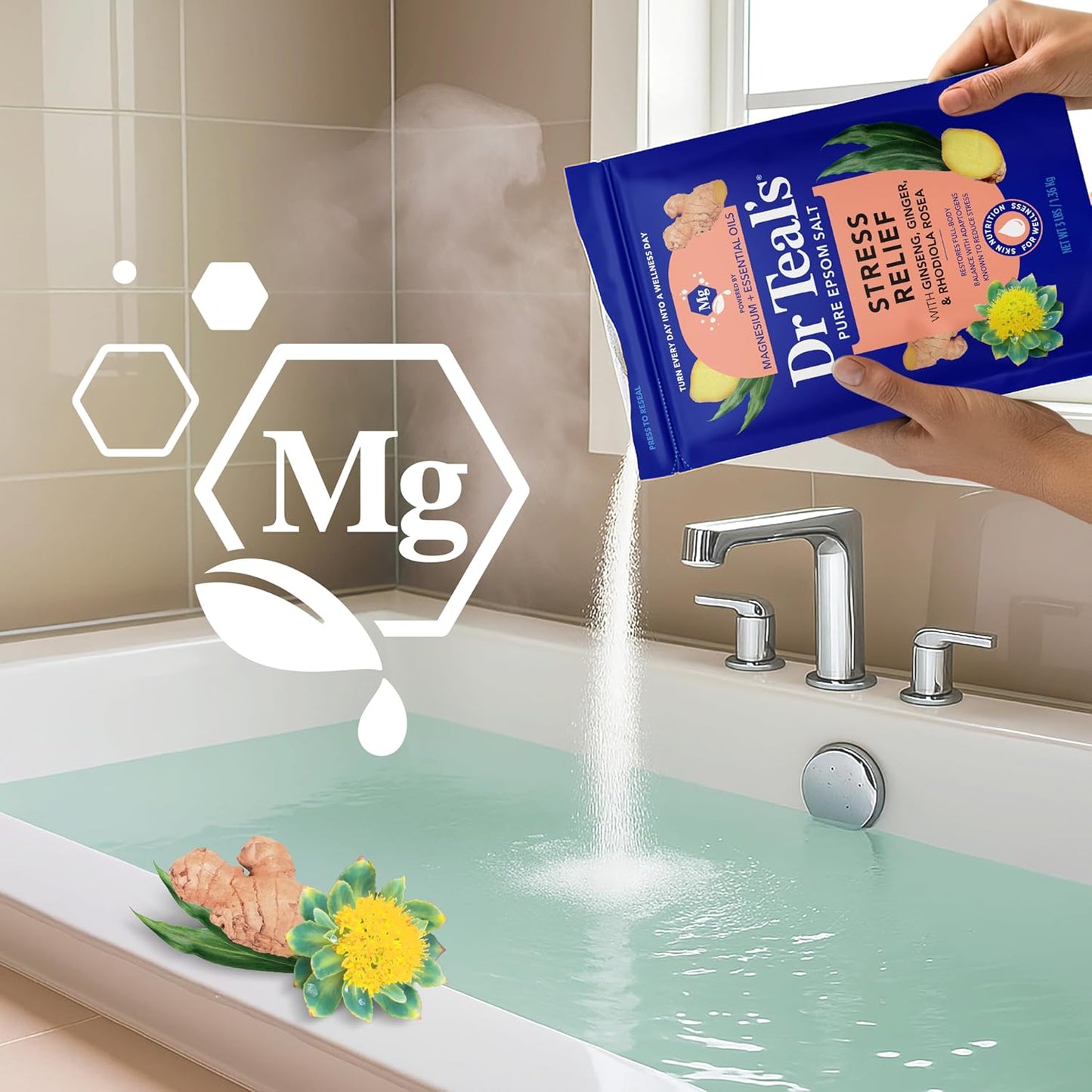 Dr Teal's Epsom Salt Magnesium Soak, Stress Relief with Essential Oils, 3 lbs