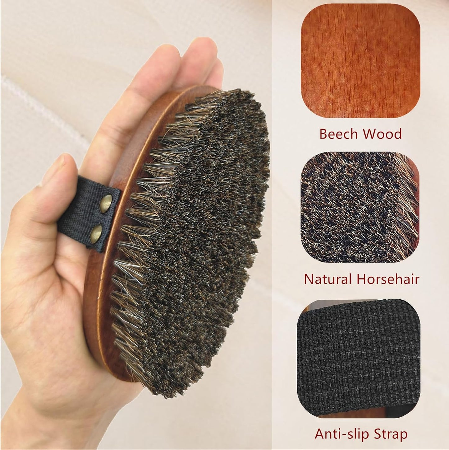 Dry Brushing Body Brush, Exfoliating Body Scrubber Natural Horsehair Bath Brushes Wooden Handle for Shower, Skin Exfoliation, Cellulite and Lymphatic Improvement Gift