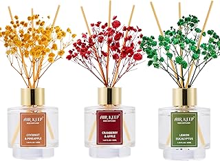 Airkeep Reed Diffuser Set of 3, Coconut Pineapple Lemon Eucalyptus Cranberry Apple Oil Reed Diffusers for Bedroom Living Room Office Aromatherapy Oil Reed Diffuser for Gift 50ml x 3