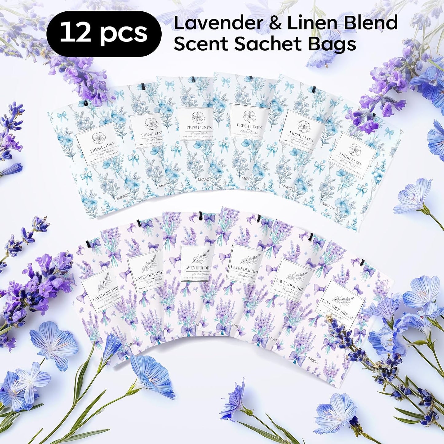 MYARO 20 Packs Lavender Linen Scent Sachet Long Lasting Closet Drawer Deodorizer Home Air Freshener Room Odor Eliminator