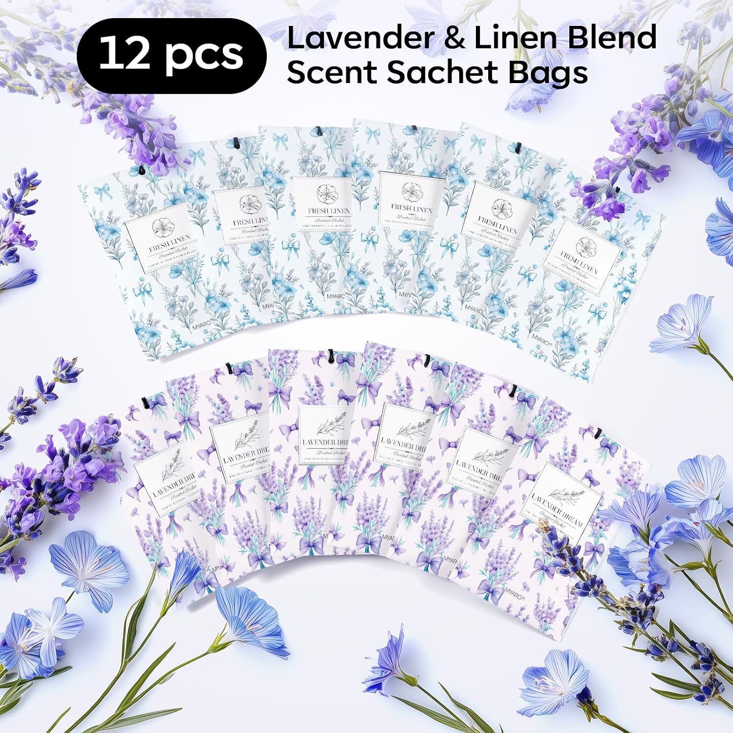 MYARO 20 Packs Lavender Linen Scent Sachet Long Lasting Closet Drawer Deodorizer Home Air Freshener Room Odor Eliminator