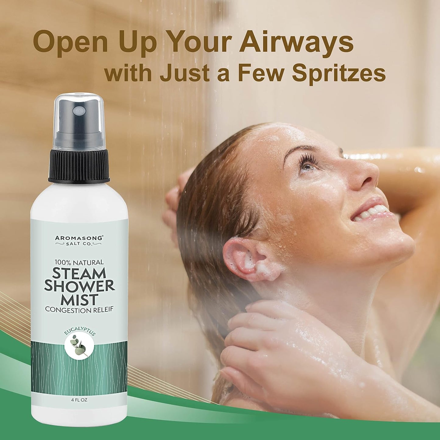 Aromasong Eucalyptus Steam Shower Spray - 100% Pure and Natural Essential Oil Mist - Relaxing Aromatherapy Infusion Vapor for Hot Tub, Spa, Sauna Room - Used for Sinus and Congestion.