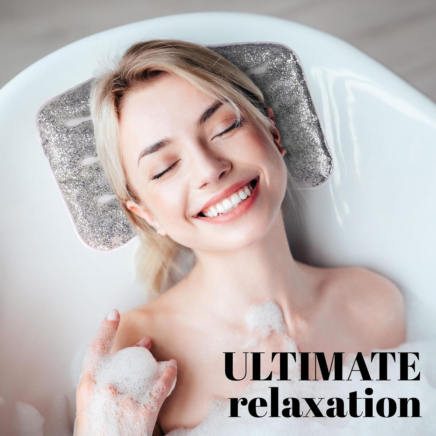 Glitter Gel Cooling Spa Pillow -Bathtub & Hot Tub Relaxation Cushion | Neck & Head Support Bath Pillow. Luxury Spa Accessory Gift for Women - Ultimate Comfort & Relaxation