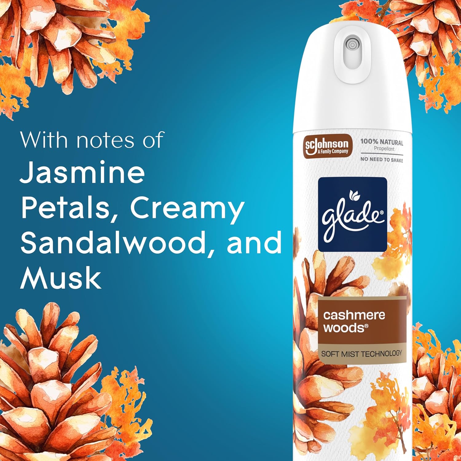 Glade Odor Fighting Soft Mist Air Freshener Room Spray, Cashmere Woods, 7.3oz., 1 count